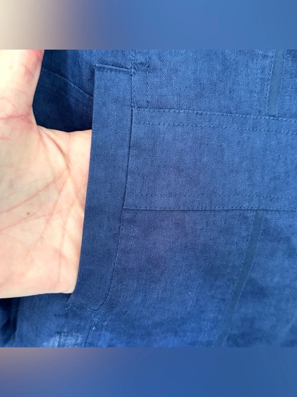 Coldwater Creek Linen Jacket Navy Button Mandarin Collar Lightweight Blazer M - Picture 8 of 10